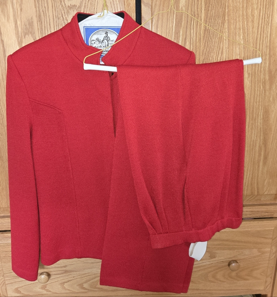 St. John Vibrant Red Knit Blazer& Pants Set